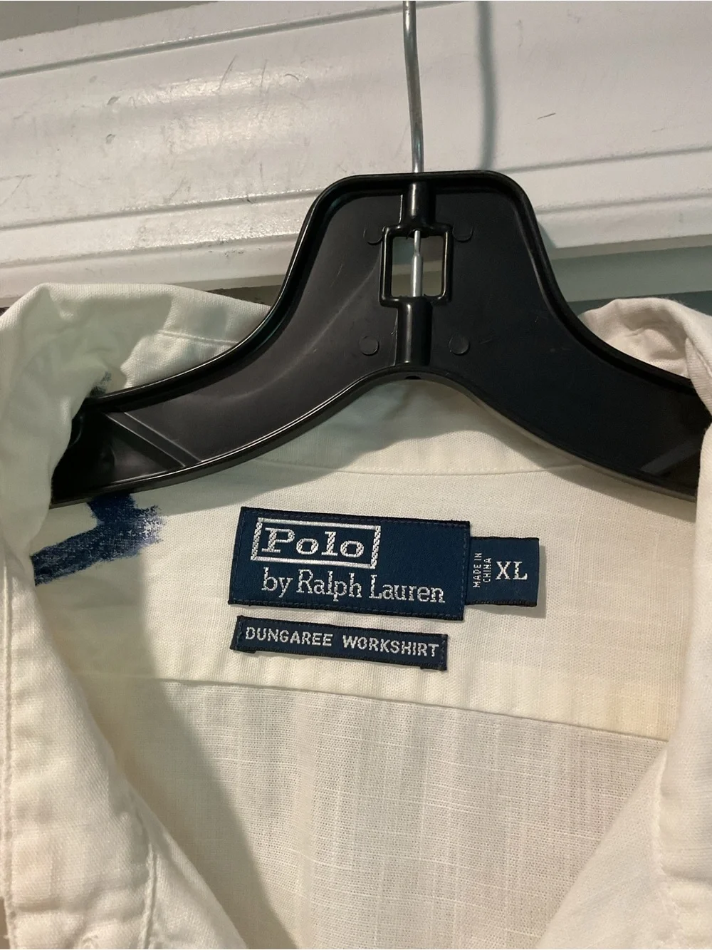 Polo Ralph Lauren Dungaree Workshirt VTG White Long-Sleeve Button Shirt sz XL
